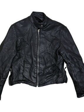 Vintage Leather Motorcycle Jacket HUDSON Biker Bomber Black Coat Womens Small